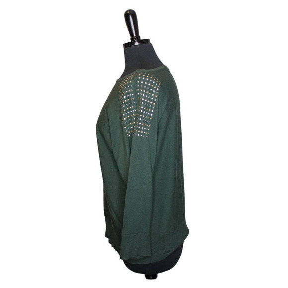 Cable & Gauge Sweater Green Gold Silver Stud Shoulder Detail Pullover Size XL - Picture 2 of 5